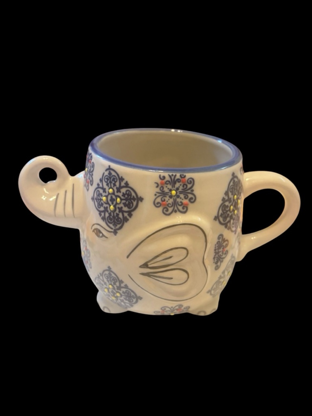 Nature’s Home Hand-Painted White Ceramic Elephant Mug with Blue Accents